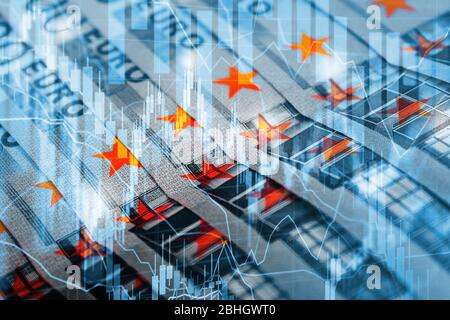 concept de devise européenne - factures et graphiques de marché boursier en euros Banque D'Images