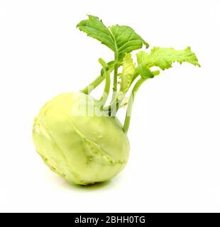 Feuilles de navet allemand avec vue faible isolé sur blanc. Banque D'Images