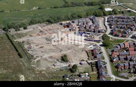 Vue aérienne des maisons en construction à Golborne près de Warrington, Cheshire Banque D'Images