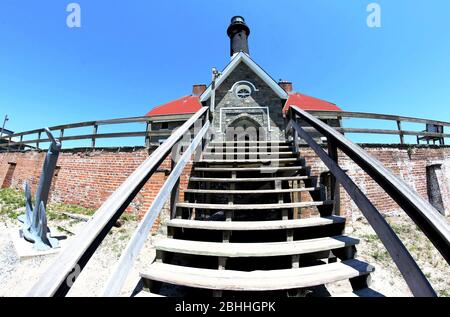 Le phare de Fire Island a été pris de devant avec une lentille Fish Eye Banque D'Images