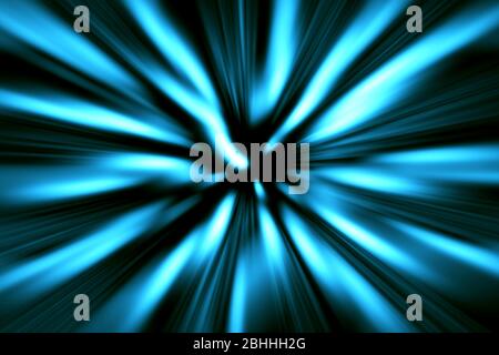 Arrière-plan abstrait pour les faisceaux bleus et noirs pour un design avec flou radial. Banque D'Images