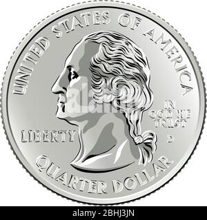 L'argent américain, les États-Unis Washington quart de dollar ou 25 cent de pièce d'argent, le premier président américain profil George Washington sur obverse Illustration de Vecteur