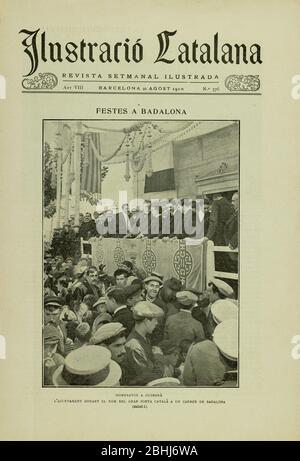 Portada de la resista 'Ilustració Catalana', 21 agosto 1910, 'Festes a Badalona'. Homenaje A Guimerá. Banque D'Images