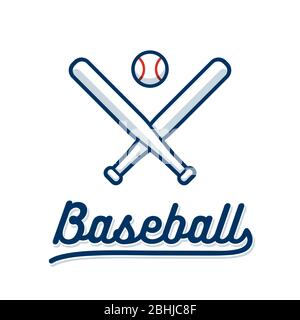 Deux battes de baseball croisées et balle avec le texte 'Baseball'. Logo ou icône de jeu de l'équipe sportive, illustration d'un clip vectoriel. Illustration de Vecteur