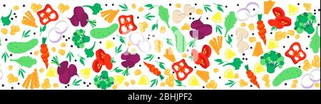 Légumes alimentaires naturels sains. Brocoli, carottes, feuilles de salade de laitue, tomate, concombre, pommes de terre, poivrons doux, tranches d'oignon, betterave, sucré Illustration de Vecteur