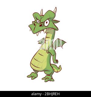 Illustration vectorielle colorée d'un dragon vert de bande dessinée Illustration de Vecteur