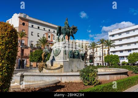 Statue à Miguel Primo de Rivera sur la Plaza del Arenal, grande place de Jerez de la Frontera Cadiz province Andalousie Espagne Banque D'Images