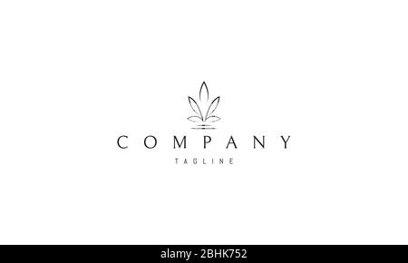 Logo vectoriel sur lequel l'image abstraite des feuilles de cannabis est de style linéaire. Illustration de Vecteur