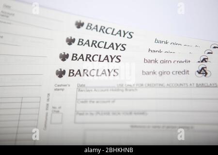 Bulletins de versement de la Barclays. Banque D'Images