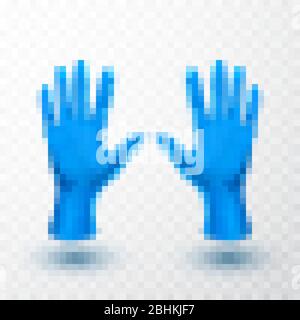 Gants en latex médical réalistes. Détails gants médicaux en 3 dimensions bleus. Illustration vectorielle. Illustration de Vecteur