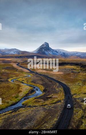 Sud Islande Highlands autour de Maelifell avec de la neige, post traité en HDR Banque D'Images