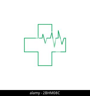 plus vecteur de logo d'impulsion cardiaque à ligne fine médicale Illustration de Vecteur