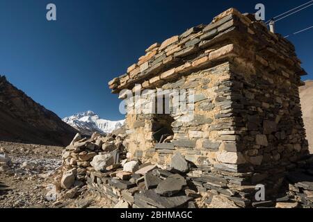 Les ruines des monastères abandonnés au pied du mont Everest, Tibet Banque D'Images