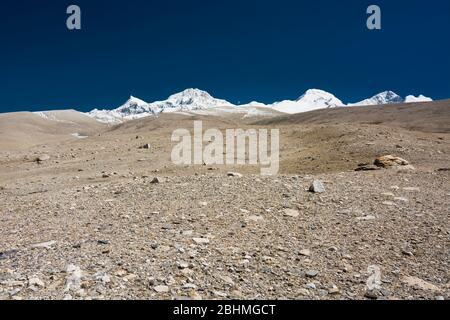 Les prairies montagnardes du camp de base de Shishapagma, Tibet Banque D'Images