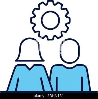 couplez les silhouettes avatars avec ligne d'engrenage et style de remplissage Illustration de Vecteur