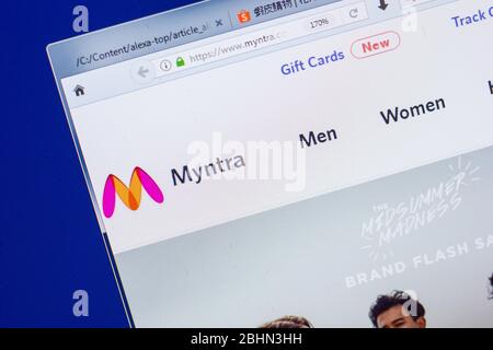 Ryazan, Russie - 13 mai 2018 : site Web de Myntra sur l'affichage de PC, URL - Myntra.com Banque D'Images