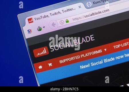 Ryazan, Russie - 13 mai 2018 : site Web de SocialBlade sur l'affichage de PC, URL - SocialBlade.com Banque D'Images