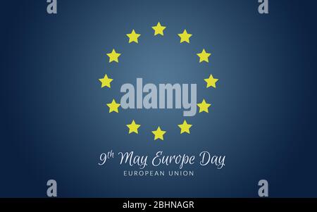 Drapeau simple de l'Union européenne, 9 mai Europe jour. Étoile jaune isolée sur dégradé bleu foncé Banque D'Images