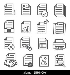 Les icônes de ligne de documents sont définies sur un arrière-plan blanc Illustration de Vecteur