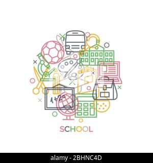 Concept scolaire avec icônes et signes en ligne Illustration de Vecteur
