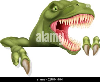 Dinosaure T Rex pointant vers Sign Cartoon Illustration de Vecteur