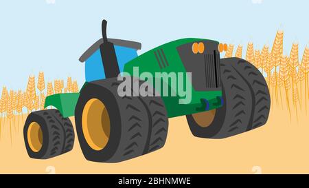 Illustration vectorielle de l'agriculture avec un tracteur sur le terrain. Illustration de Vecteur