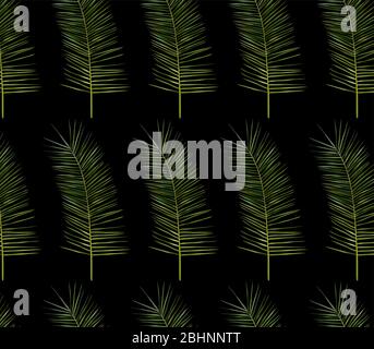 Motif feuilles tropicales sur fond sombre. Feuille exotique tropicale réaliste en relief. Motif transparent. Illustration vectorielle. Illustration de Vecteur