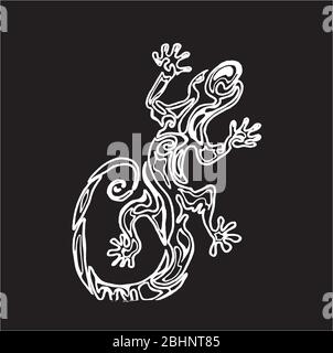 Illustration d'un lézard avec un ornement à l'intérieur. Reptiles anciens. Craie sur un tableau noir. Illustration de Vecteur
