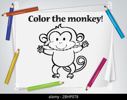 Illustration de la feuille de coloriage des singes pour enfants Illustration de Vecteur