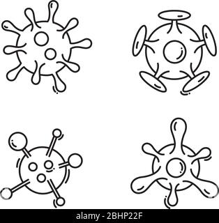 Icônes de microbes et de virus de bactéries. Illustration vectorielle pour la bannière médicale, l'affiche et la conception de sites Web. Concept de covid-19 de coronavirus Illustration de Vecteur