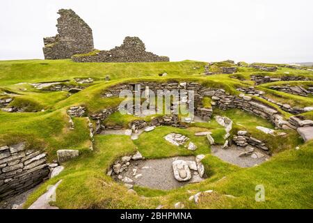 Jarlshof PreHistoric et Norse Settlement à Sumburgh, Shetland, Écosse Banque D'Images