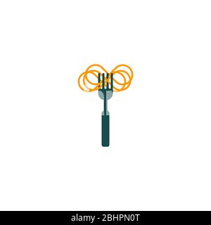 Logo fourche et pâtes minimal, symbole pâtes, cuisine italienne, élément de menu avec spaghetti, symbole vectoriel graphique plat Illustration de Vecteur