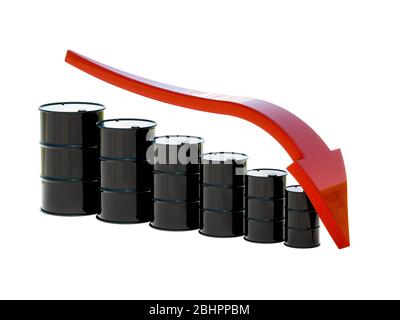 Baisse du prix du pétrole. illustration de rendu 3d isolée Banque D'Images