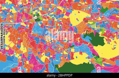 Carte vectorielle colorée de Desamparados, San José, Costa Rica. Modèle de plan artistique pour l'impression automatique d'œuvres d'art murales au format paysage. Illustration de Vecteur