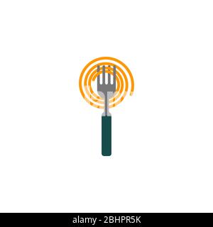 Logo fourche et pâtes minimal, symbole pâtes, cuisine italienne, élément de menu avec spaghetti, symbole vectoriel graphique plat Illustration de Vecteur