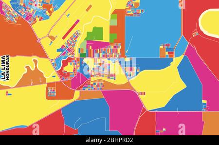 Carte vectorielle colorée de la Lima, Cortés, Honduras. Modèle de plan artistique pour l'impression automatique d'œuvres d'art murales au format paysage. Illustration de Vecteur