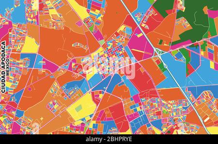 Carte vectorielle colorée de Ciudad Apodaca, Nuevo León, Mexique. Modèle de plan artistique pour l'impression automatique d'œuvres d'art murales au format paysage. Illustration de Vecteur