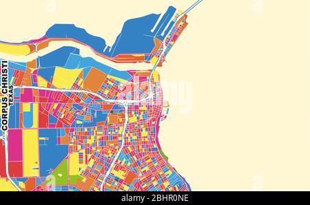 Carte vectorielle colorée de Corpus Christi, Texas, États-Unis. Modèle de plan artistique pour l'impression automatique d'œuvres d'art murales au format paysage. Illustration de Vecteur