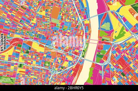 Carte vectorielle colorée de Saint Louis, Missouri, États-Unis. Modèle de plan artistique pour l'impression automatique d'œuvres d'art murales au format paysage. Illustration de Vecteur