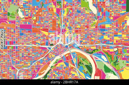 Carte vectorielle colorée de Saint Paul, Minnesota, États-Unis. Modèle de plan artistique pour l'impression automatique d'œuvres d'art murales au format paysage. Illustration de Vecteur