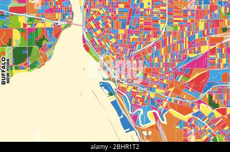 Carte vectorielle colorée de Buffalo, New York, États-Unis. Modèle de plan artistique pour l'impression automatique d'œuvres d'art murales au format paysage. Illustration de Vecteur