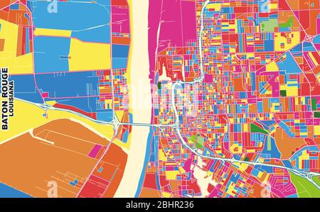 Carte vectorielle colorée de Baton Rouge, Louisiane, États-Unis. Modèle de plan artistique pour l'impression automatique d'œuvres d'art murales au format paysage. Illustration de Vecteur