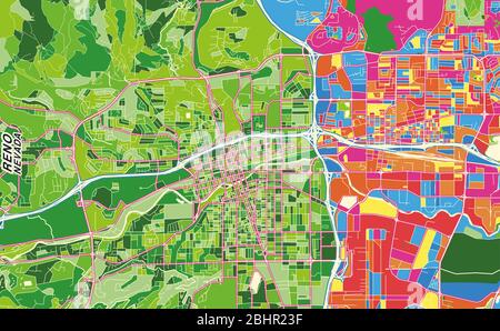 Carte vectorielle colorée de Reno, Nevada, États-Unis. Modèle de plan artistique pour l'impression automatique d'œuvres d'art murales au format paysage. Illustration de Vecteur