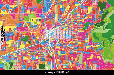 Carte vectorielle colorée de Huntsville, Alabama, États-Unis. Modèle de plan artistique pour l'impression automatique d'œuvres d'art murales au format paysage. Illustration de Vecteur
