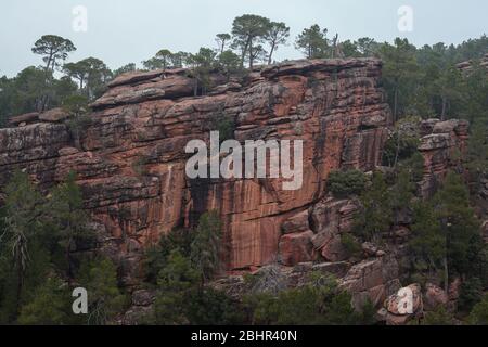 Grande dalle de roche dans le parc national de la forêt de pins de Rodeno à Albarracin, Espagne Banque D'Images