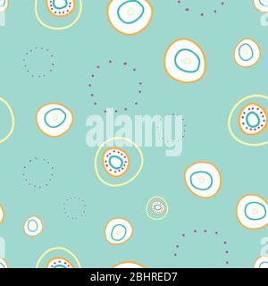 Cercles et anneaux rebondissant sur des points lumineux et amusants en cercles sur fond bleu clair motif vectoriel en répétition sans couture Illustration de Vecteur