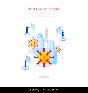 Lutte contre le virus Covid-19 - bannière web isométrique colorée Illustration de Vecteur