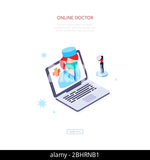 Médecin en ligne - bannière web moderne colorée isométrique Illustration de Vecteur