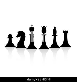 Jeu de pièces d'échecs noires. Stratégie et tactique des échecs. Illustration vectorielle isolée sur blanc Illustration de Vecteur