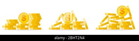 Jeu de pièces. Pile de pièces isolée. Pièces argent en piles. Illustration vectorielle. Illustration de Vecteur